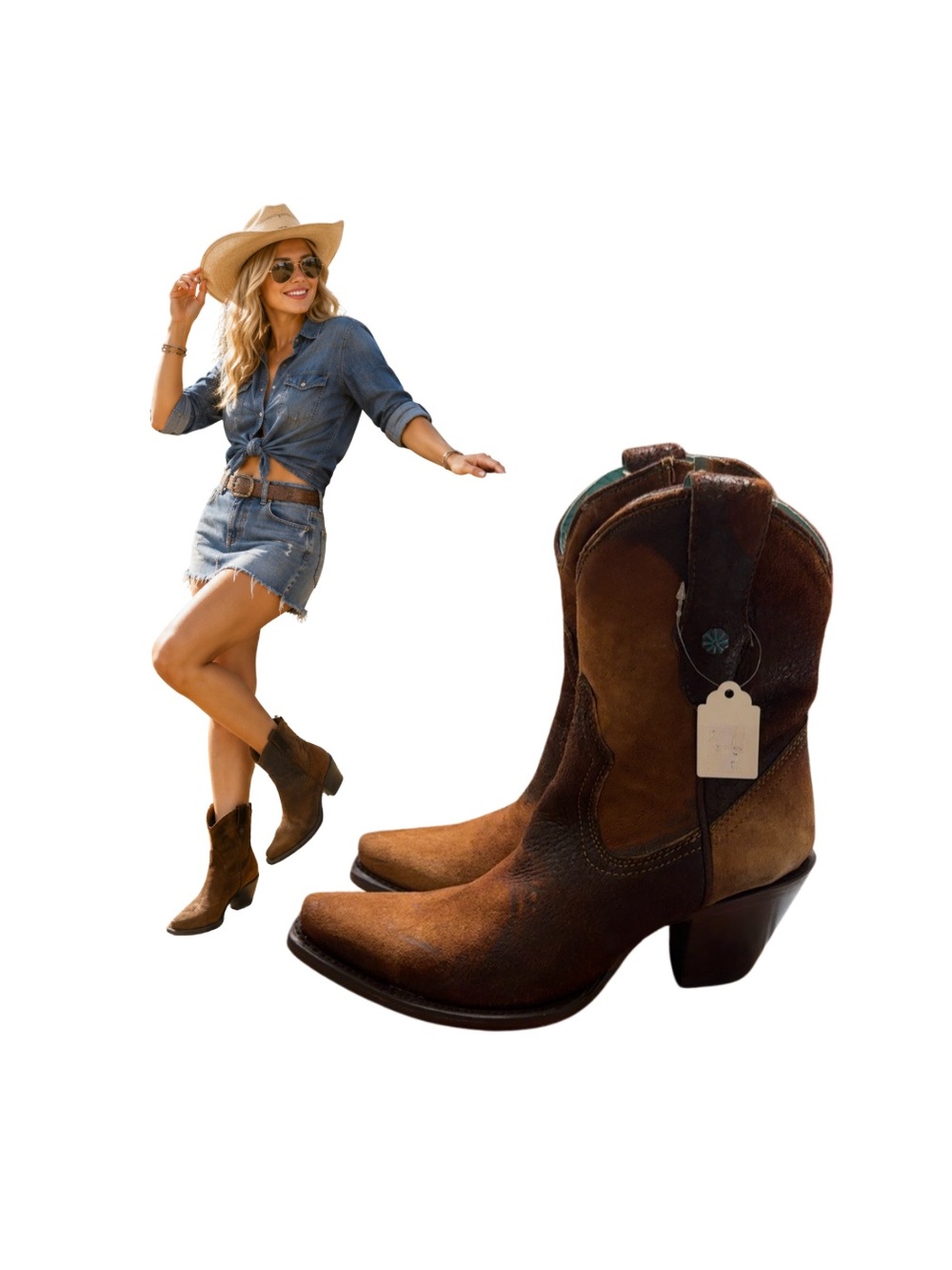 CORRAL Brown Suede Western Ankle Boots – Women’s Size 6.5 – Excellent Condition